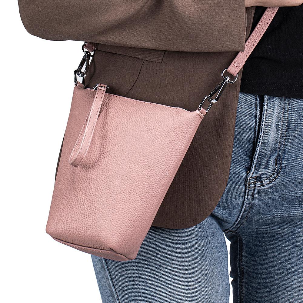 Stylish and Simple One-shoulder Messenger Bag, First-layer Cowhide Casual Mobile Phone Bag, Women's Mini Bucket Bag, Textured Women's Bag