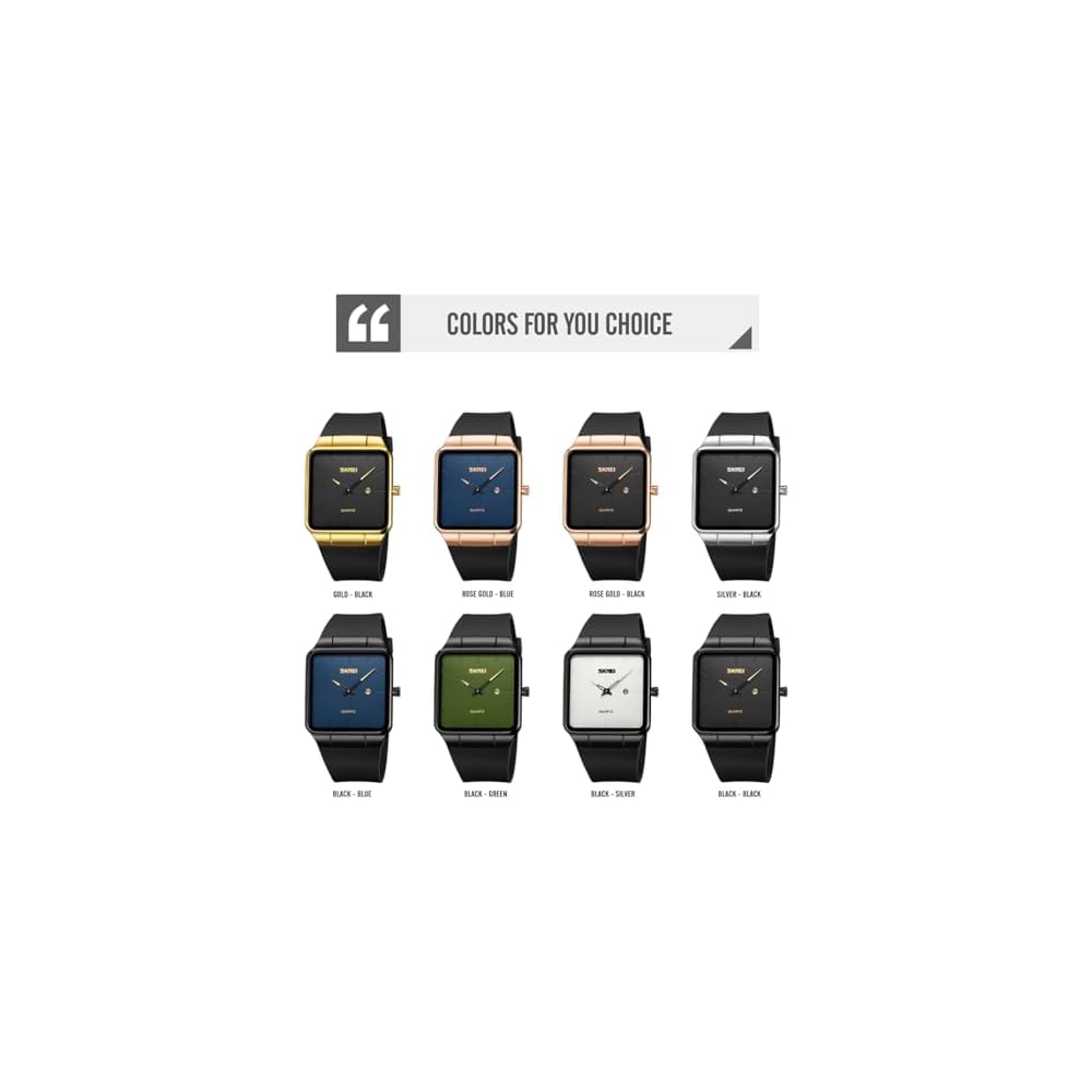 Square Men's Watch Leather Strap Black Simple Slim Stylish Waterproof Casual Business Gift Black Green