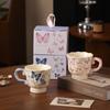 Kreatywny ceramiczny wysoki kubek w stylu ins, premium kubek do kawy, herbaty, wody z motylami, do biura, domu, na śniadanie