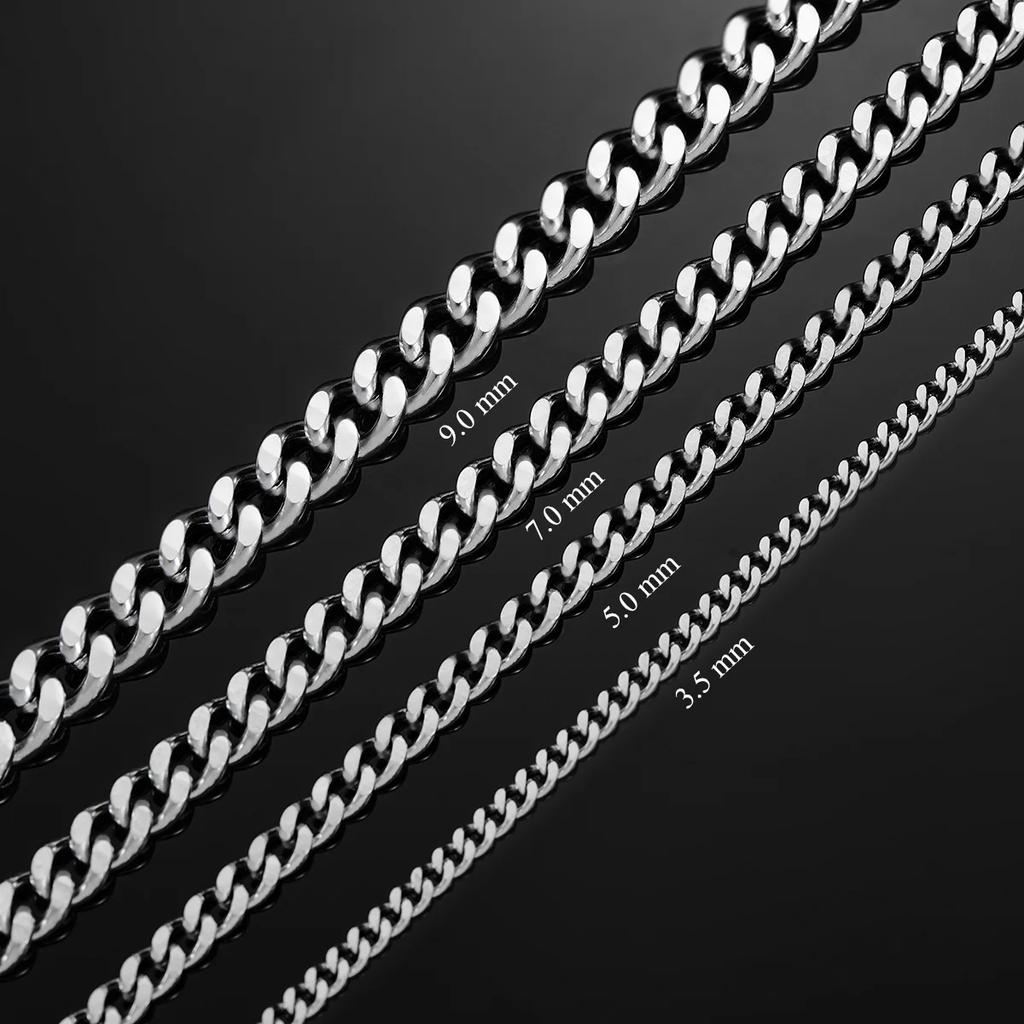 3.5mm/5mm/7mm/9mm Thickness Stainless Steel Cuban Curb Link Chain Necklace for Men Boys Silver Gold Black Color 14 To 30 Inches