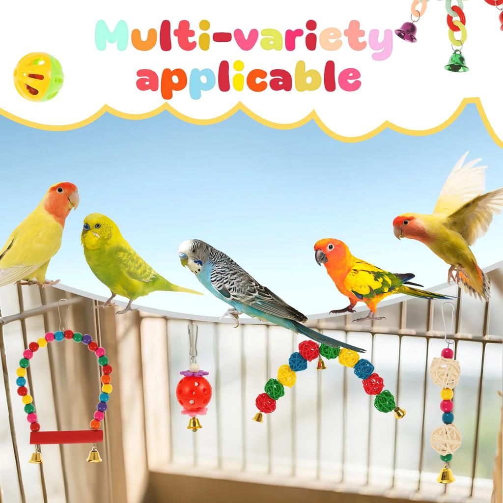 13Pcs Parrot Toy Set Wooden Assorted Style Combination Bird Toys Swing Chewing Training Toys Pet Supplies Bird Cage Accessories