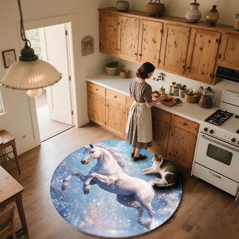 Snowflake Unicorn,Round Area Rug,Carpet Rug for Living Room Bedroom Sofa Playroom Decor,Non-slip Floor Mat