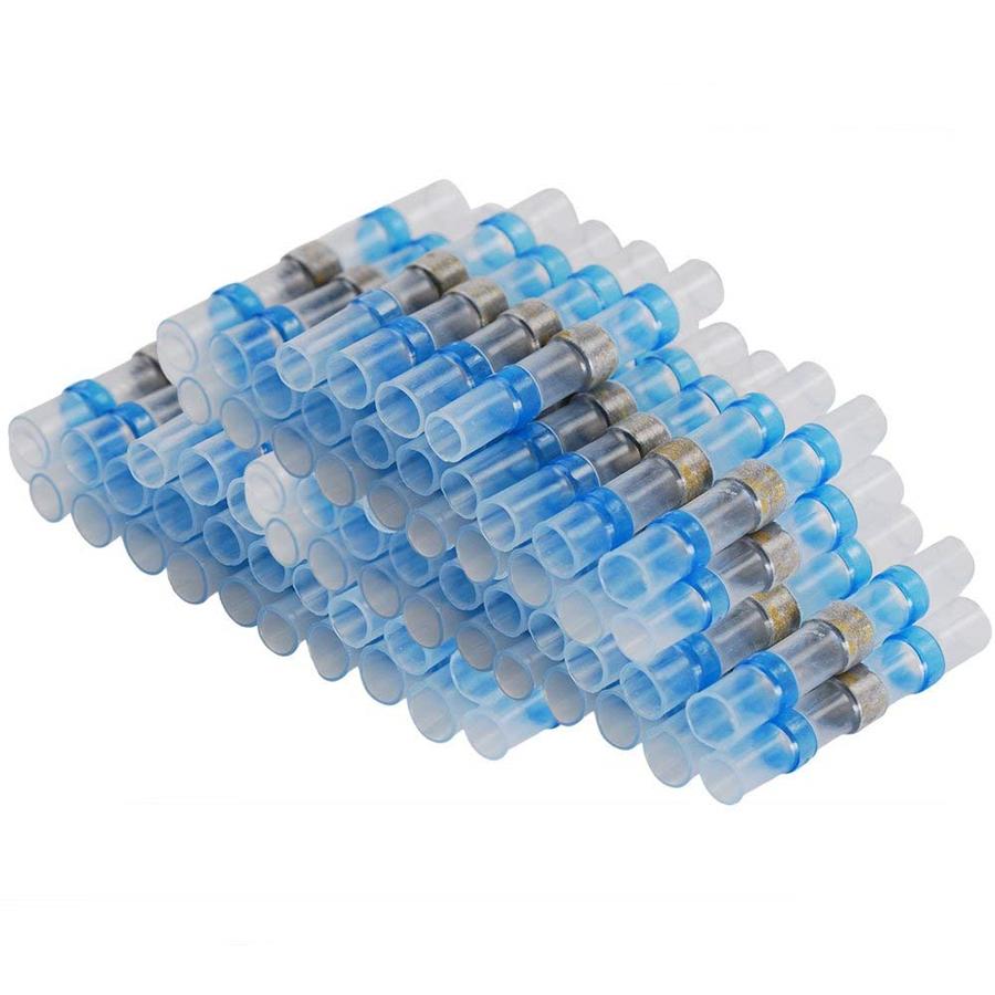 100 Pcs Blue Waterproof Car SUV Solder Sleeve Heat Shrink Terminals Kit 16-14AWG