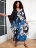 EDOLYNSA Versatile Blue Women's Kaftan Robe Light jacket Caftan Bathrobe Vacation Long Dress Hot Selling Lounge around Outfit Q1289