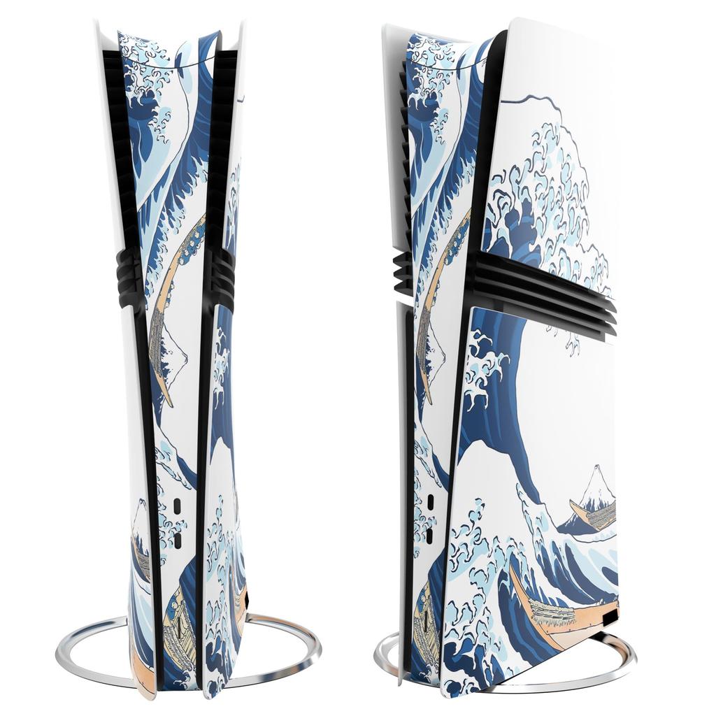 PlayVital ps5 Pro Gehäuse Komplettset Custom-Aufkleber für Digital- und Disc-Lademedien Fernbedienung Abziehbild-Aufkleberabdeckung Die große Welle vor kompatibel,