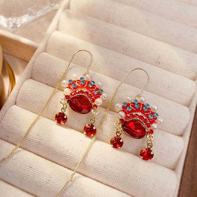 Elegant Retro Peking Opera Face Mask Dangle Earrings - Chinese New Year Ethnic Style for Women