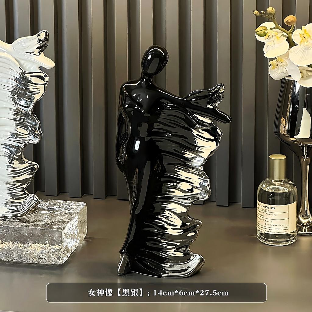 Elegant Ceramic Goddess Sculpture Silver Gradient Art Sculpture Light Luxury Figures Art Ornaments Decorated with Unique Gifts