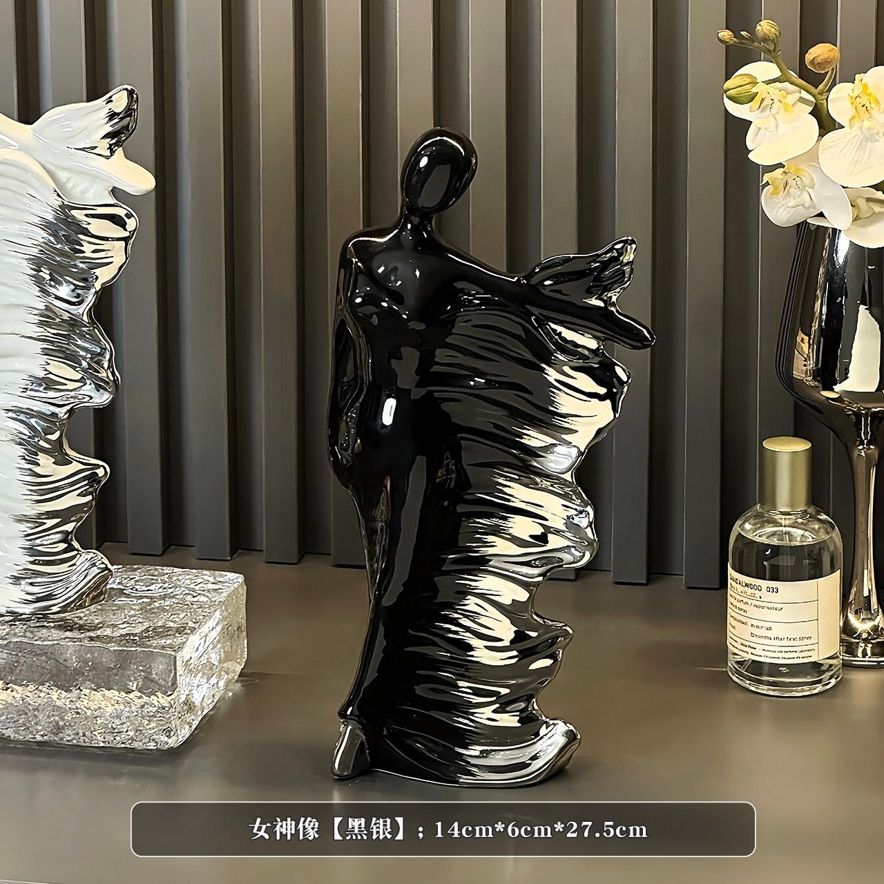 Elegant Ceramic Goddess Sculpture Silver Gradient Art Sculpture Light Luxury Figures Art Ornaments Decorated with Unique Gifts