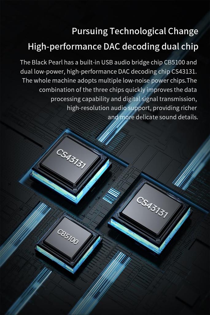 TRN BlackPearl Compact Smartphone AMP CS43131 Portable Headphone Jack Amplifier, DAC, [High-Resolution Support] 32-bit/384kHz DSD256, Chip, Amplifier,