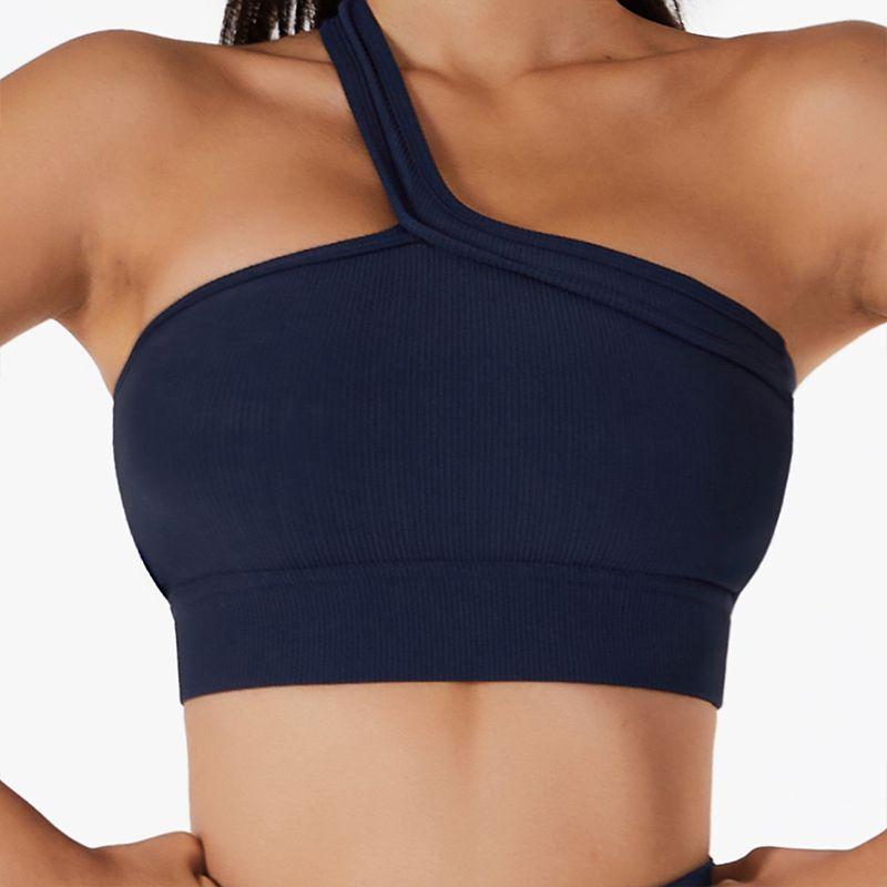 

Sports Intimates Female Anti-Shock and Anti-SAG Summer Slant Shoulder Vest Bra Female Sexy Fitness Yoga Outerwear Top M Badge Blue