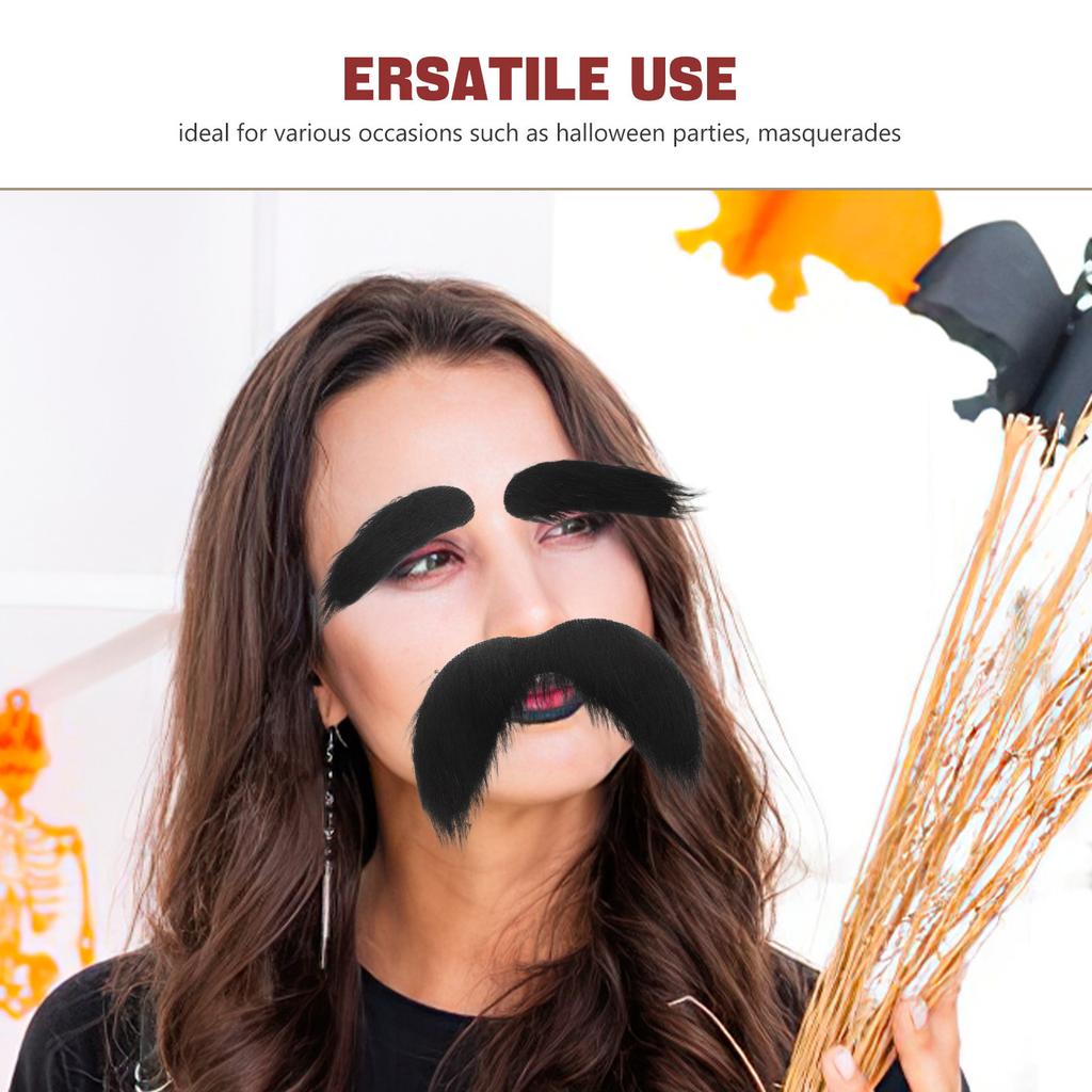 3Pcs Self Adhesive Fake Beard and Eyebrows Set Halloween Costume Thick Facial Hair Mustache Eyebrows Party Cosplay Accessories