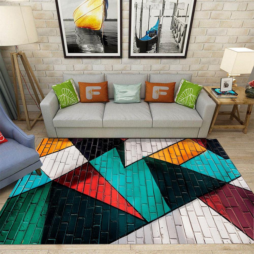 Visual 3D Carpet Colorful Geometric Rug Living Room Bedroom Anti Slip Decoration Mat Home Decoration