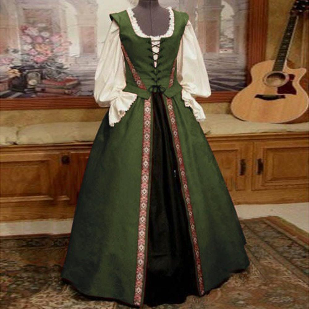 Medieval Renaissance Style Square Collar Waist Two-piece Dress