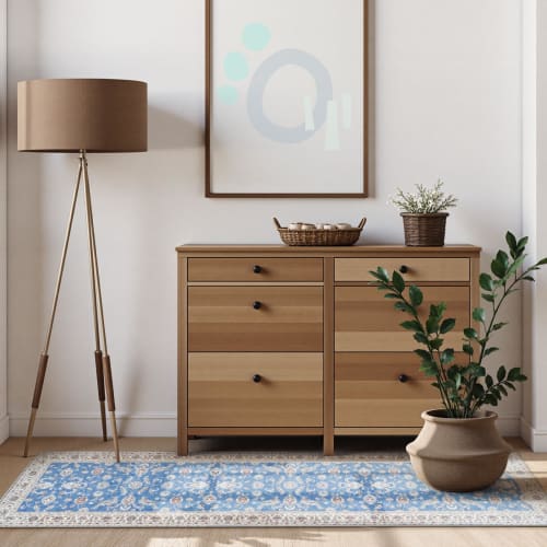 HAOCOO Washable Hallway Rug, 45x180cm, Persian-Style Chenille Rug, Kitchen Rug, All-Season, Floral Print, Non-Slip, Hot Carpet Compatible, Soundproof,