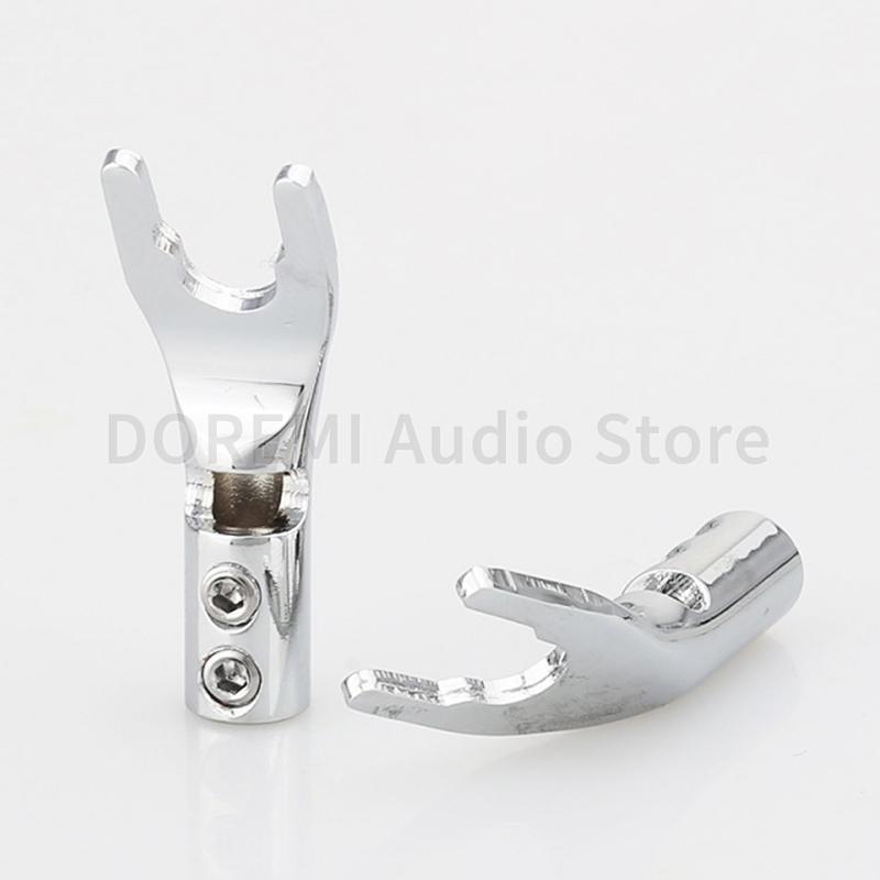 

2Pcs Banana Y/U Spade Connector Plug Screw Fork Brass Copper Rhodium Plated Plug HiFi Speaker Amplifier Cable Video Audio Jack
