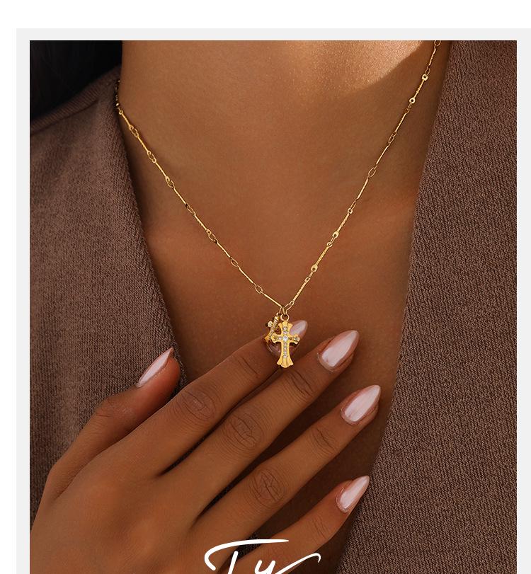 Elegant Rhinestone Double Cross Clavicle Necklace: Stainless Steel, High-End, Versatile Fashion Jewelry for Women