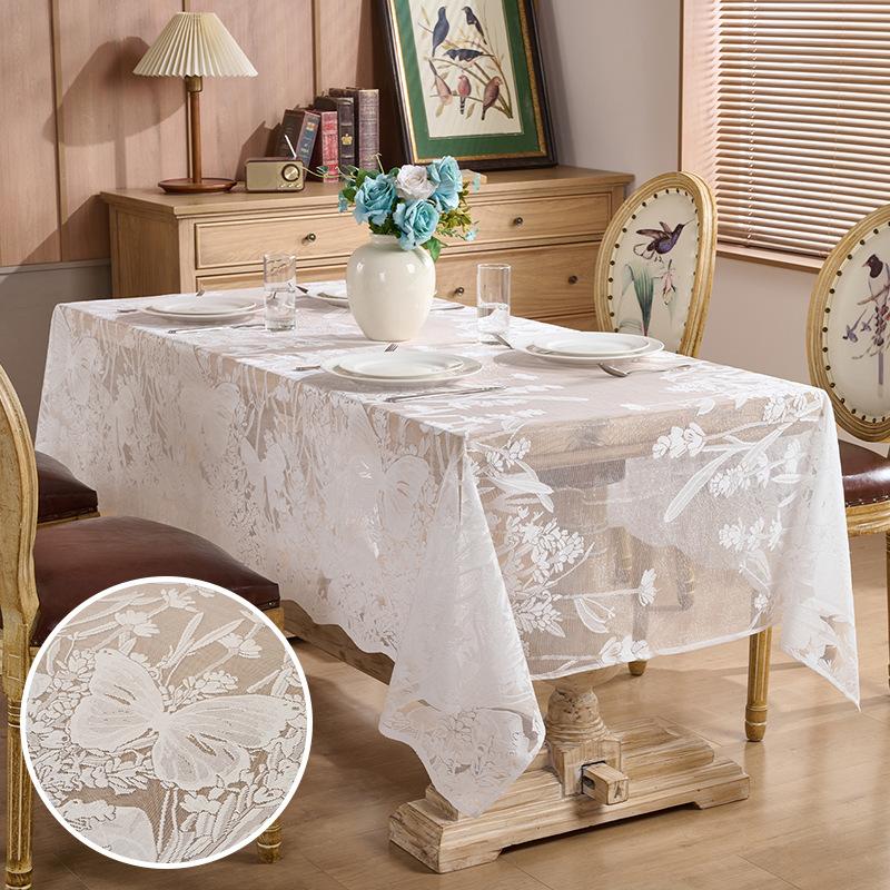 New lace tablecloth restaurant rectangular table cloth household coffee table tablecloth wedding festival atmosphere dust cover