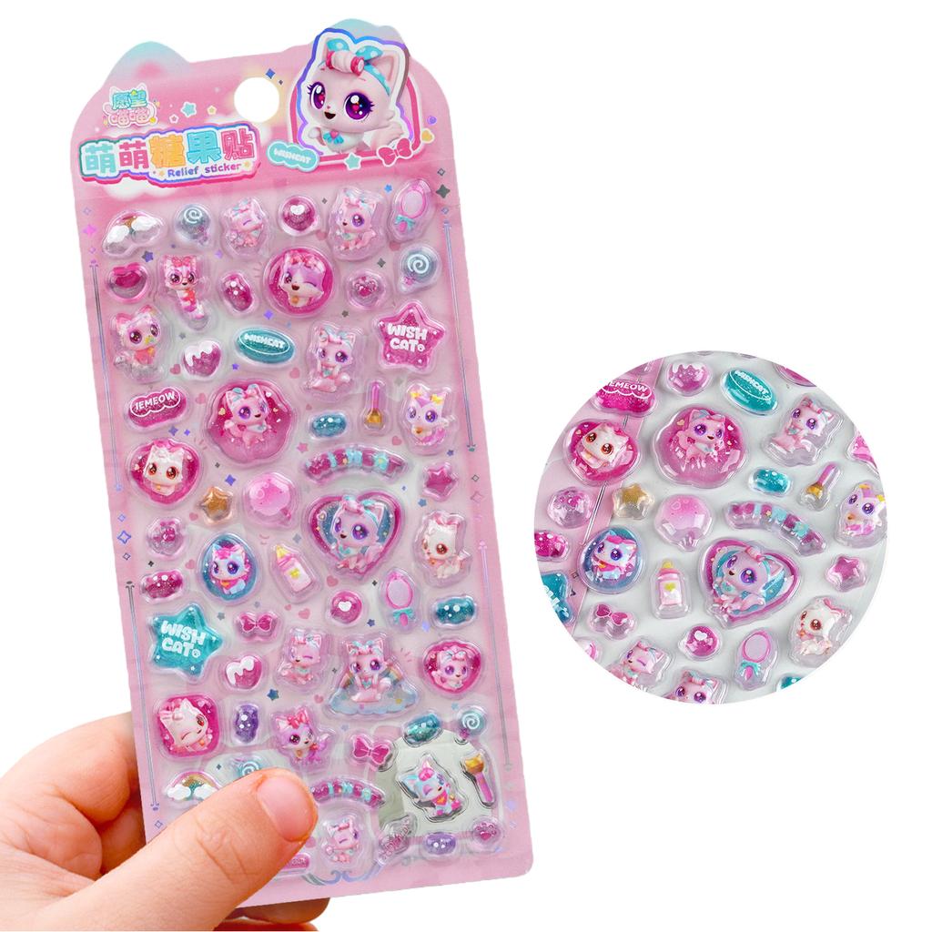 Cute Cartoon Candy Relief Stickers, 3D Shiny Decals for Kids Scrapbook Journal DIY Craft