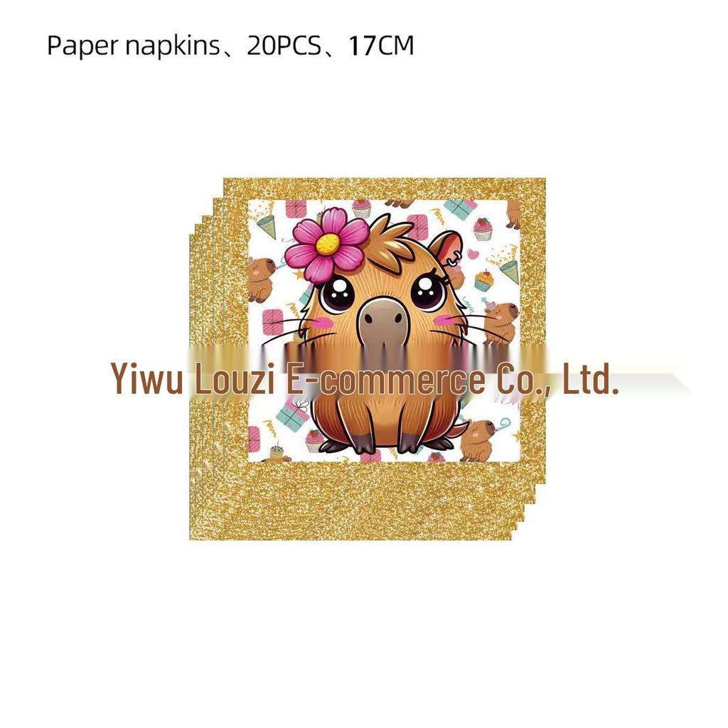 Capybara Theme Birthday Party Tableware: Disposable Plates, Napkins, & Tablecloth