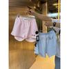 High Waist Embroidered Striped Loose Casual Shorts Women's 100% Cotton Fashion Korean Style Straight Leg Pants Single Wear Summer Shorts