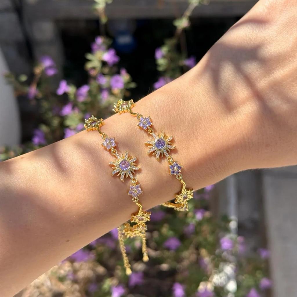 Flower Star Jewelry Bracelet With Purple Gemstone For Women Summer