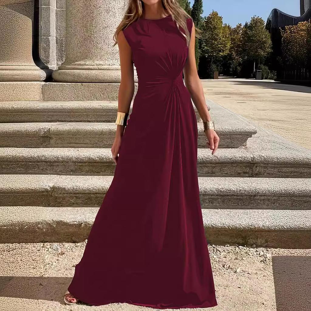 Rochie nouă la modă, casual, de ieșit, cu temperament, pentru navetă, cu talie marcată, elegantă, cu gât rotund