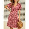 QICED Fashion Summer Spring  V-Neck Short Sleeve Casual Dresses