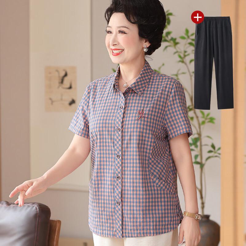 Elderly Women s Breathable Short Sleeve Shirt  Pants Set 4XL