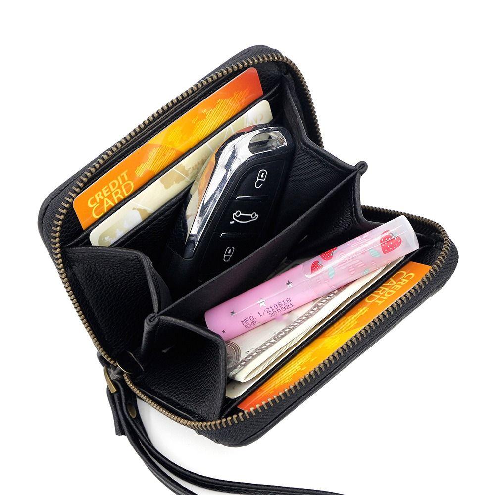 Simple PU Leather Small Short Wallet Multi Slots Solid Color Card Holder Zipper Business Card Case Men Women