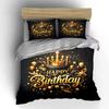 Golden Happy Birthday Design Bedding Duvet Cover Set Duvet Cover Pillowcases  (1*Duvet Cover 2*Pillowcases, without duvet insert)