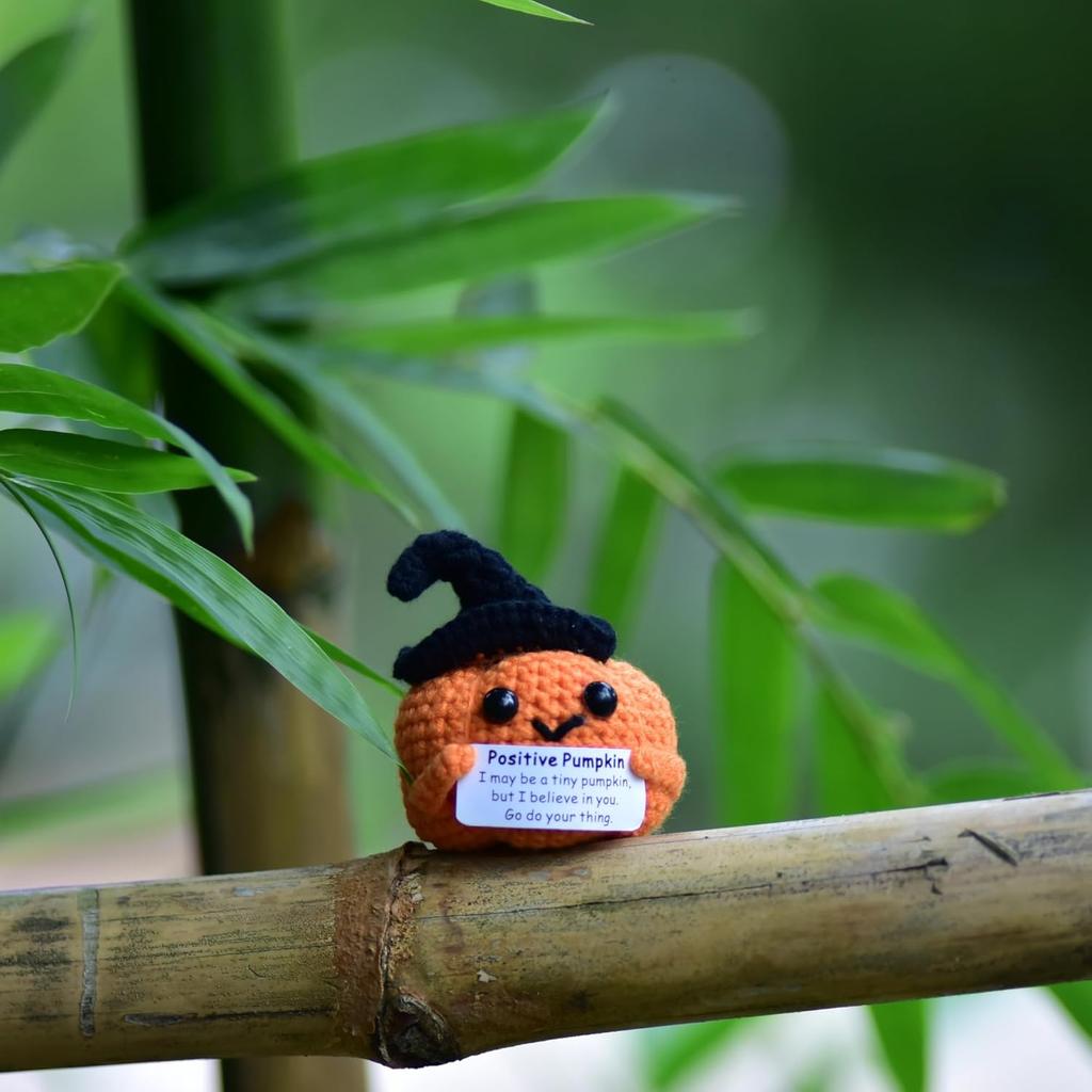 Crochet Positive Encouragement Pumpkin Dolls With Card Home Room Decor Handmade Knitted Pumpkin Desktop Decor Halloween Gifts