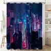 Neon Cityscape Shower Curtain Modern Abstract Wall Art Vaporwave Aesthetic Home Decor Urban Nightscape Backdrop Photography