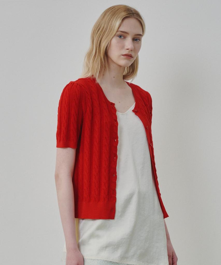 Olive Des Olive Cable Short Sleeve Cardigan Ok6Md5730
