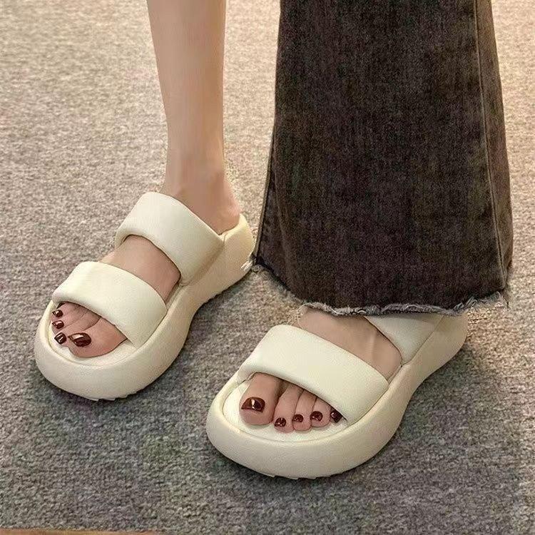 Thick-soled Soft Leather Slippers, Wear Summer New High-end One-word Casual Sandals
