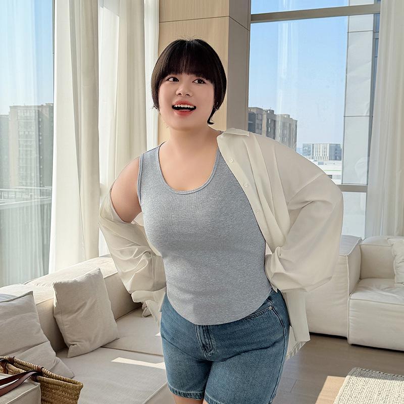 Plus Size Summer Stretch Lyocell Cotton Women s Tank Top - Skin-Friendly & Slimming Plus Size (Recommended 120-160 jin) светло-серый