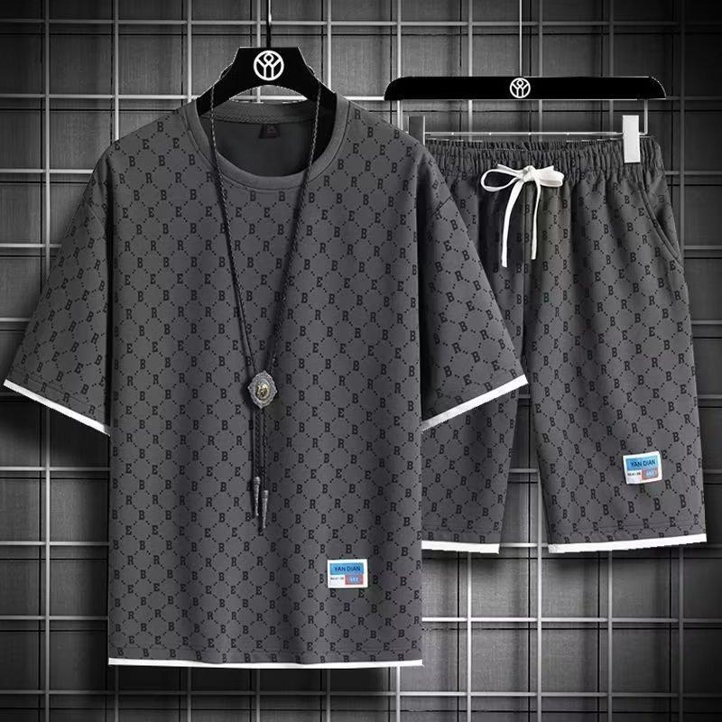 Summer Men's Sports Set Casual Short Sleeve O-Neck T-shirt and Sport Shorts Letter Printing 2-Piece Set