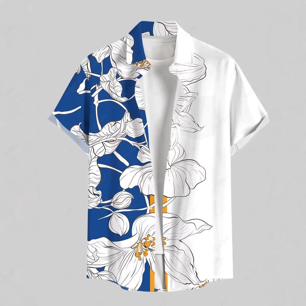 Erkek Yazlık Kısa Kollu Hawaii Gömlek Plaj Tatil Baskılı Gömlek Üst %100 Polyester