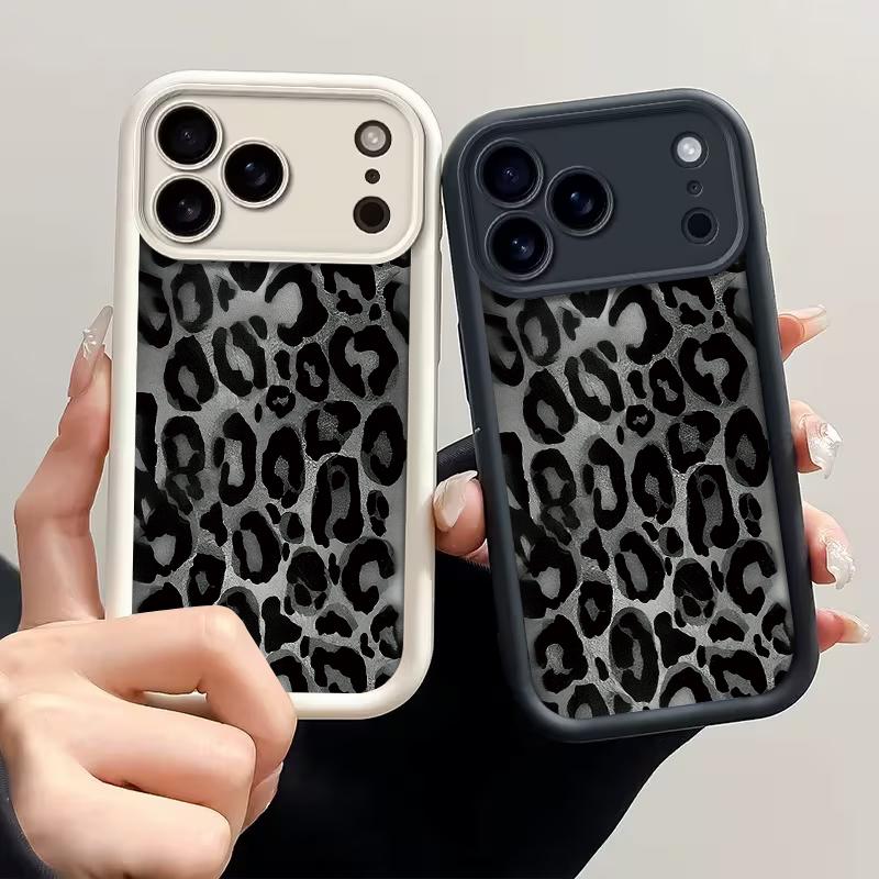 Fashion INS Black Leopard Print Laser Case For iPhone 17Pro 16 15 14 11 12 13 Pro Max 17 Pro 7 8 Plus Shockproof Silicone Funda