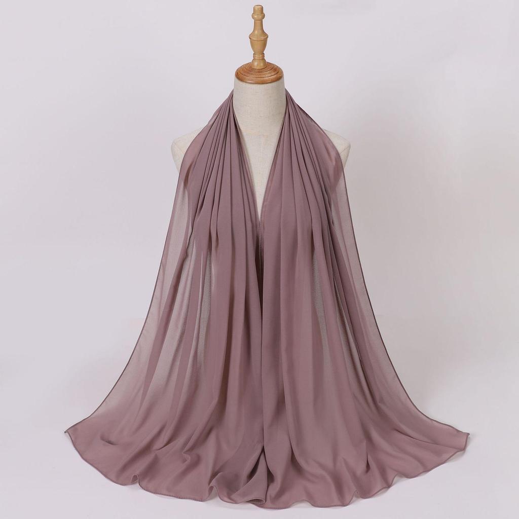 Ethnic Pearl Chiffon Hijab Scarf - Single Color, Long Style for Middle East & Africa
