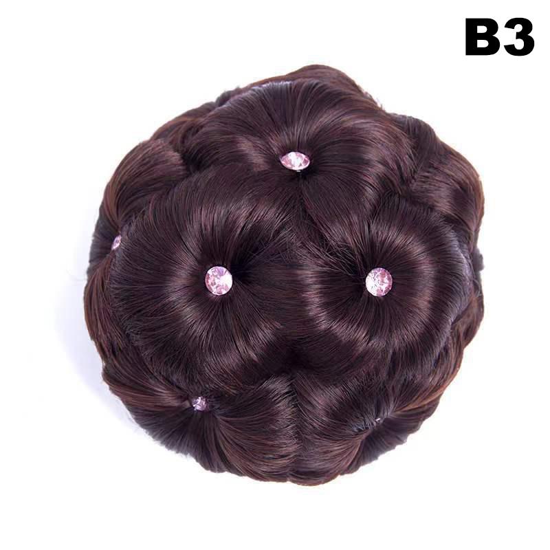 Synthetic Hair Bun Bud Hair Clips With Diamond Colorful Shiny For Women Ponytail Claw Clip Lifelike Hairpiece Styling Tools