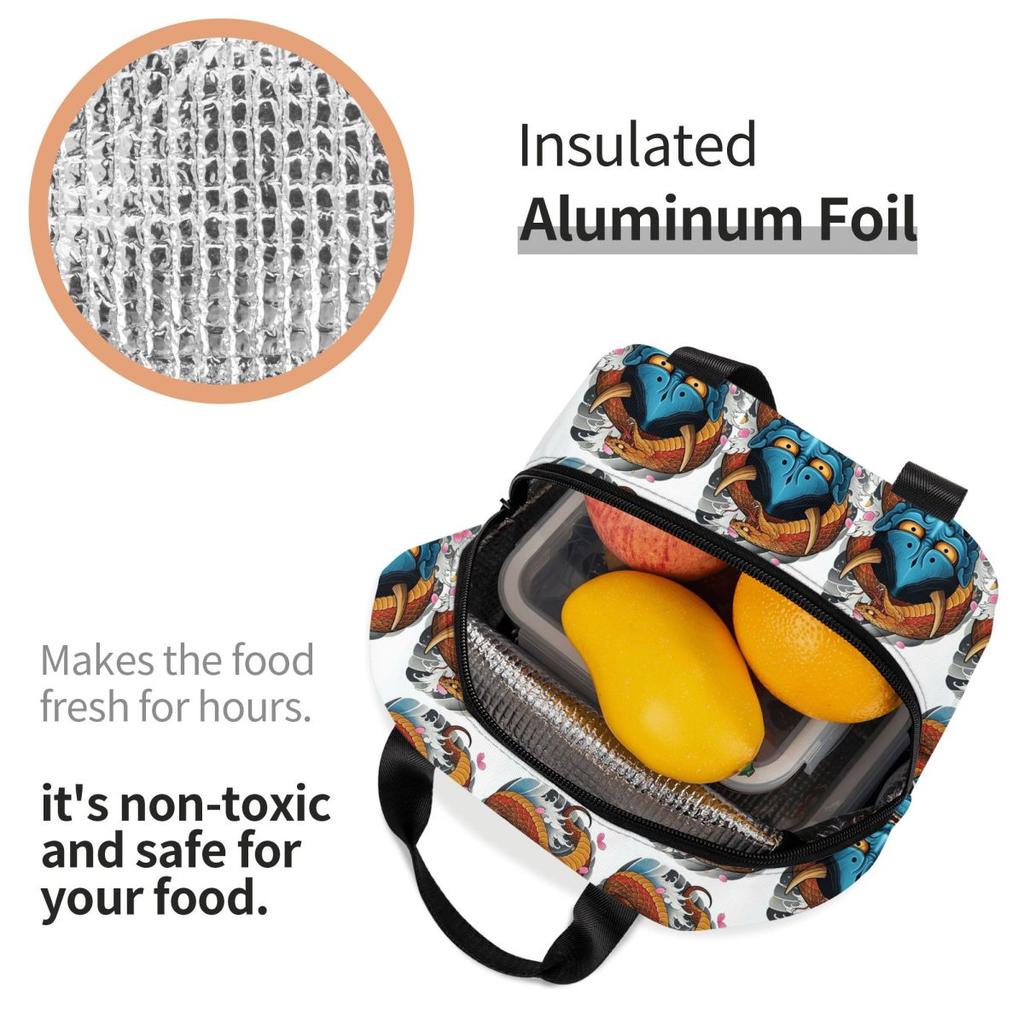 Oni Demon Gaiter Japanese Samurai Ronin Face Insulated Lunch Bag for Women Children Portable Food Boxes Thermal Lunch Box Tote