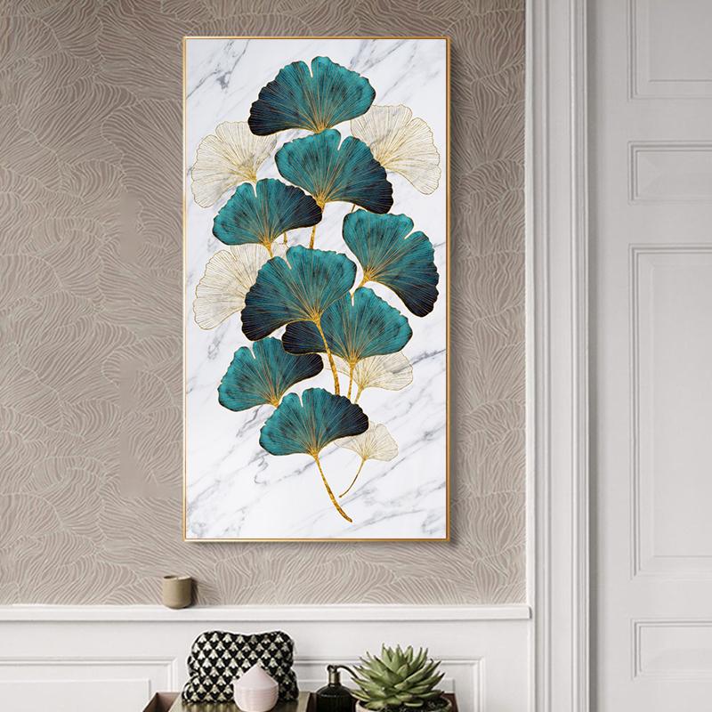 Verde, auriu, frunze de plante, poster abstract, imprimare canvas nordic, pictură de artă de perete, imagine modernă, decorare intrare pentru sufragerie