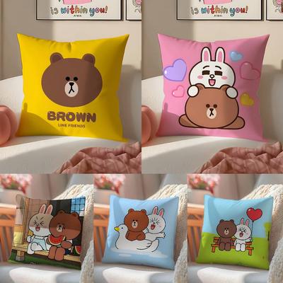 Cute Brown B-bear and cony-MT Pillow Case Comfort Sofa Bed Silky Elegant Invisible Zipper Decorative Cushion Cover
