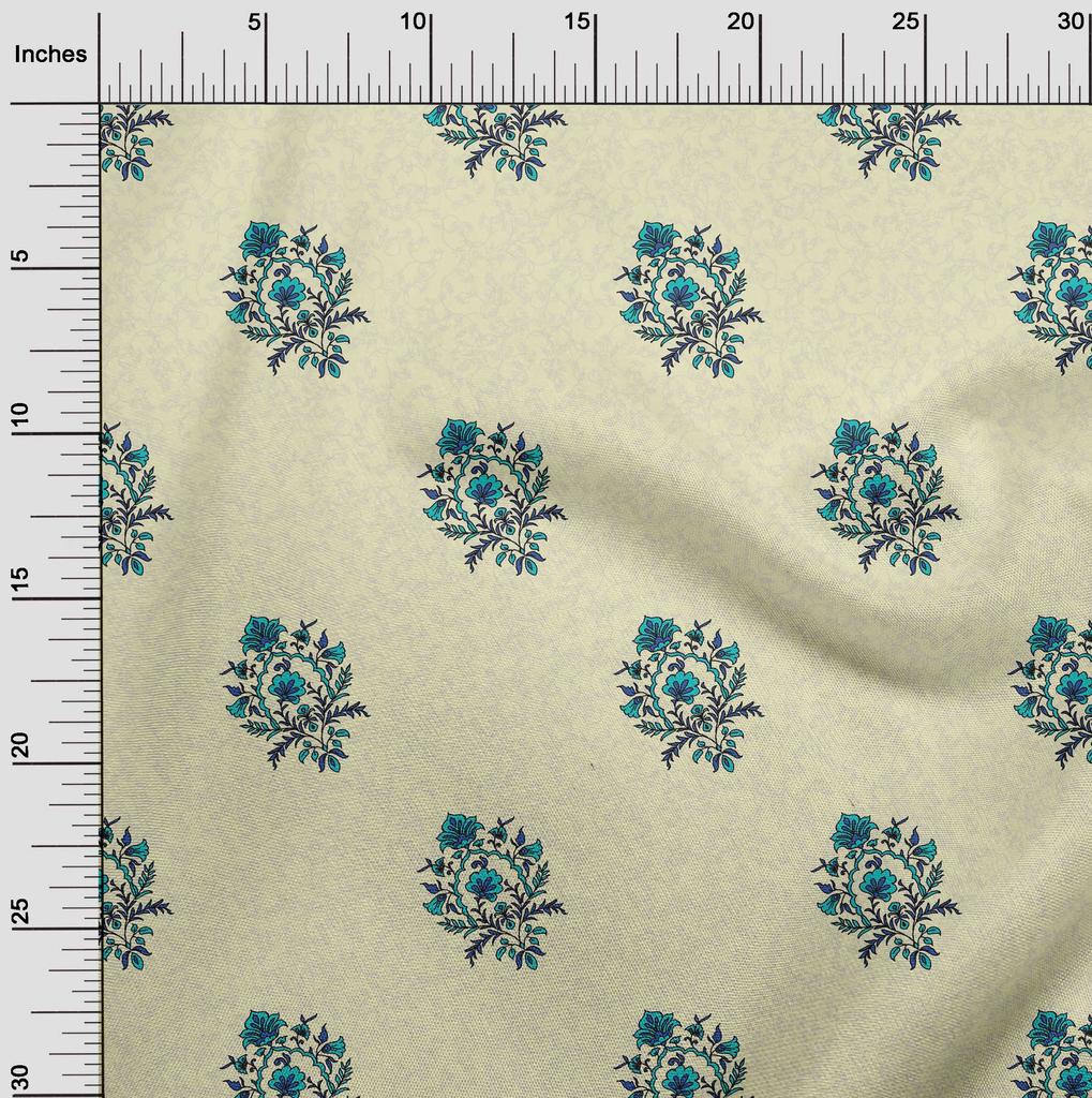 oneOone Cotton Flex Light Gray Fabric Leaves & Floral Block Dress Material Fabric Print Fabric By The Yard 40 Inch