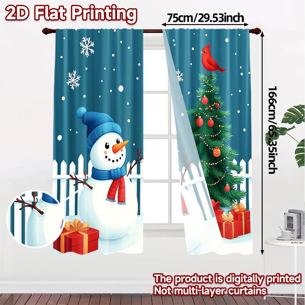2 Stück, Vorhänge Niedlicher Schneemann Kardinal Weihnachtsbaum (3) Chic Chic Vorhang Vielseitiger Stoff Vorhänge Art Deco Festlich Perfekt für