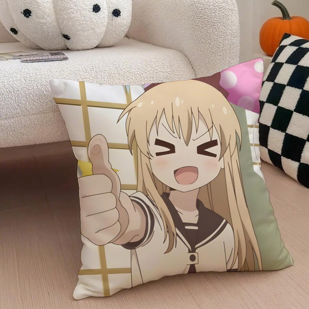 Classic Funny Japanese Anime Y-Yuru Yuri Cushion Cover Throw Pillow Cover Hidden Button Durable Polyester Chair Cushion