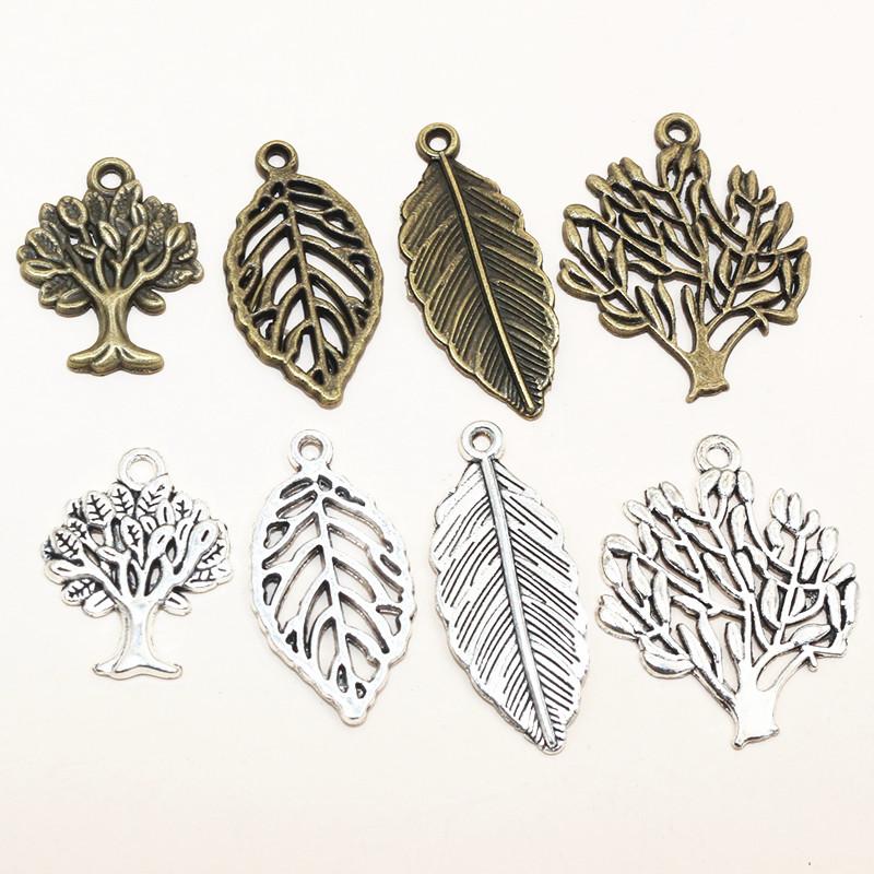 12-15pcs Alloy Metal Leaf Tree Charms Pendant DIY Jewelry Making Accessories Findings for Earrings Bracelet Necklace Craft