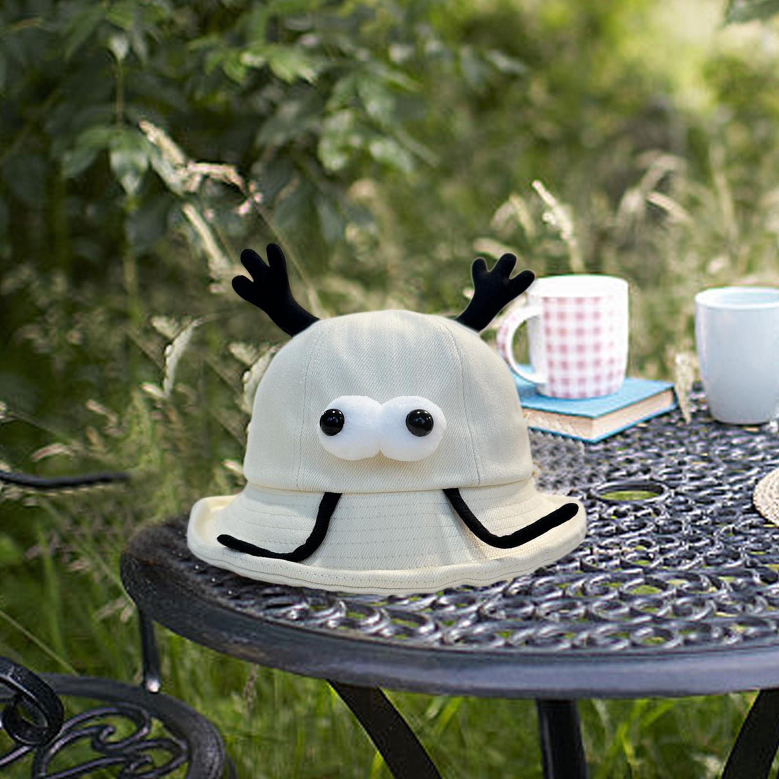 

Забавная шляпа-ведро с большими глазами, пляжная кепка, защита от солнца для походов по магазинам Beige White