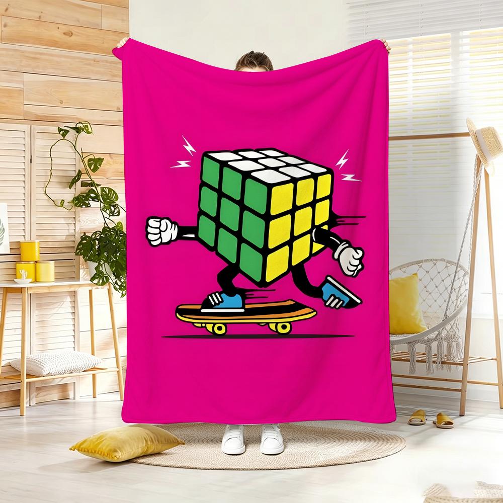 Art Illustration RRubik Cube Pop Throw Lightweight G Flannel Blanket Soft Skinfriendly for Summer Cooling