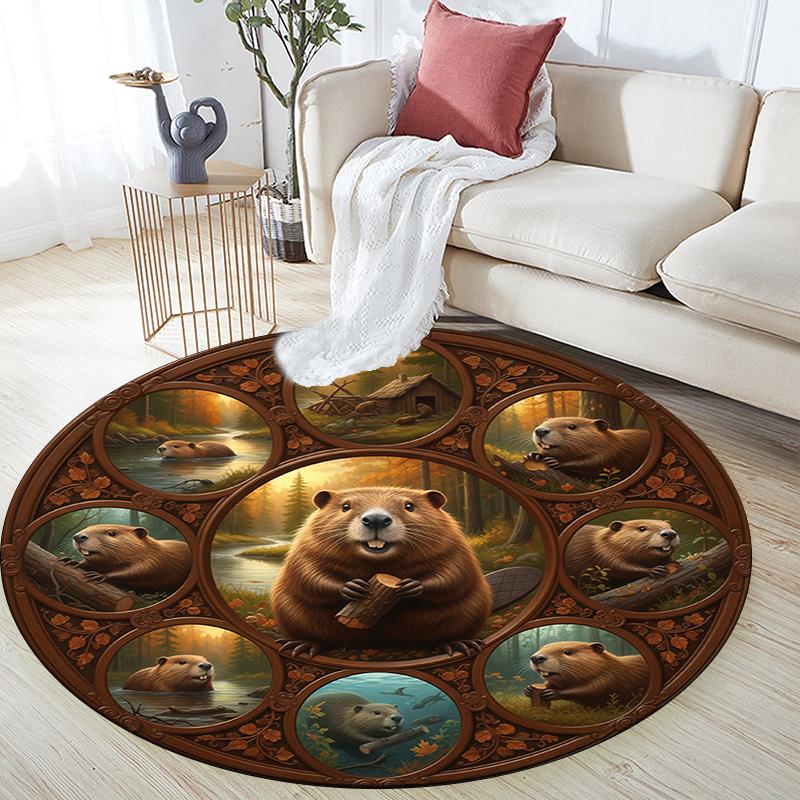 Tappeto Rotondo con Stampa Cartoon, Tappeto per Soggiorno Camera da Letto Divano Sala Giochi Decorazione, Tappetino Antiscivolo